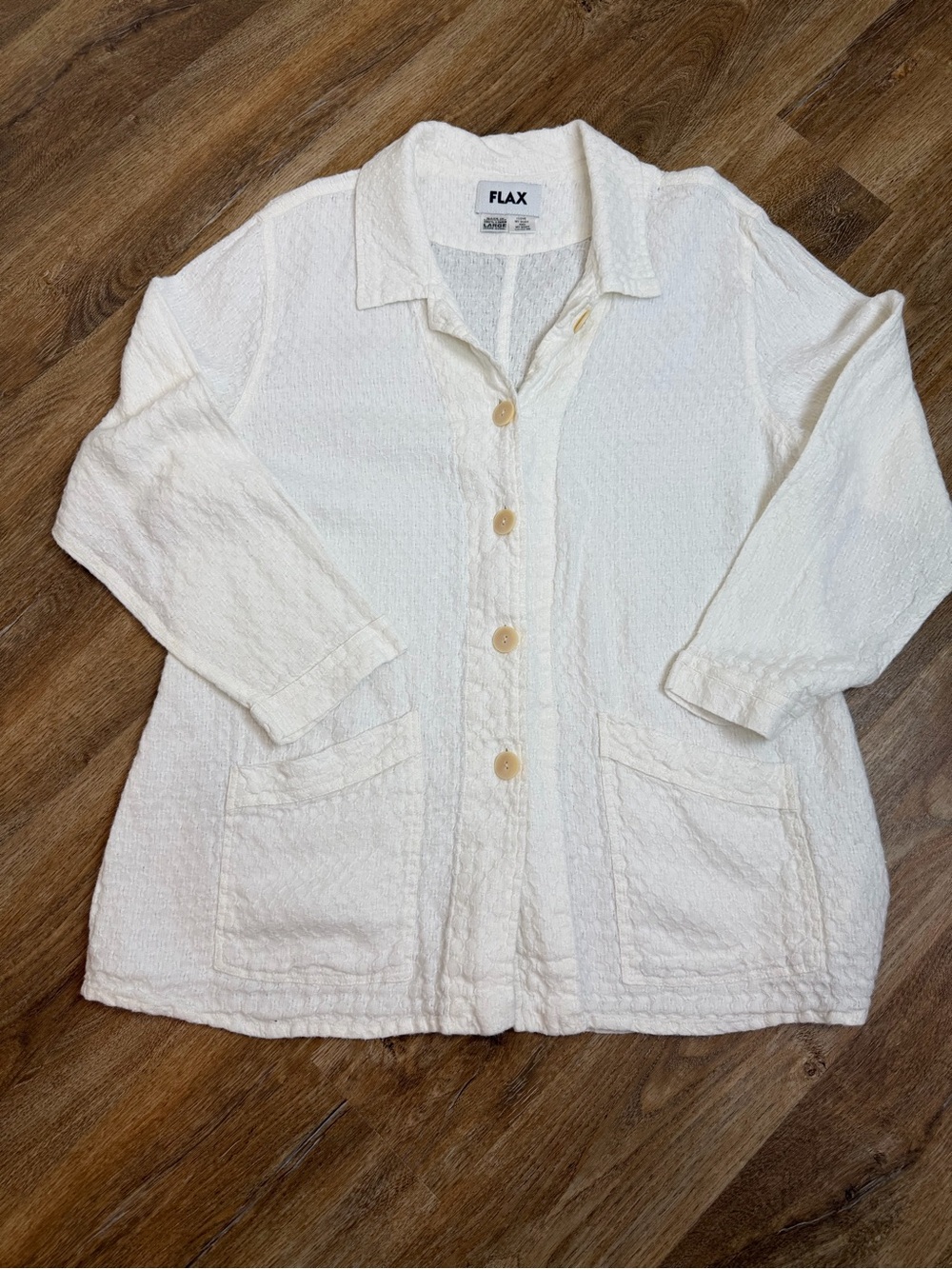 Flax white Button-Front Textured Front Pockets Shirt Jacket, Size Large